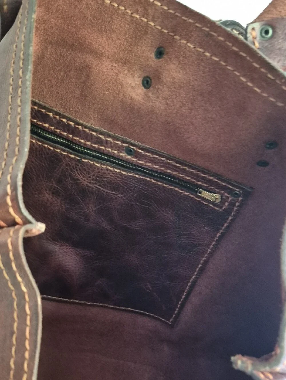 Handcrafted Brown Leather Tote Bag with Stone Accent